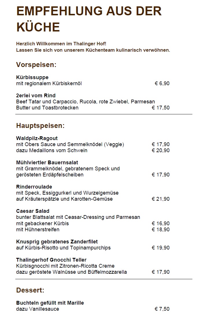 Empfehlung der Küche